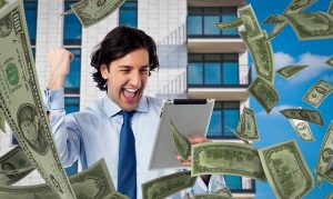 man gambling happily